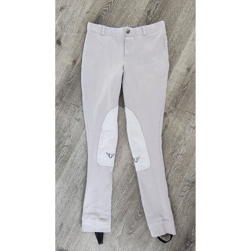 Whimsical Horse Embroidered Kids Jodhpurs Lilac Gray Equestrian Breeches Size 16